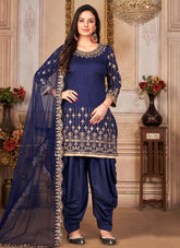 Blue Art Silk Mirror and embroidery work Punjabi suit